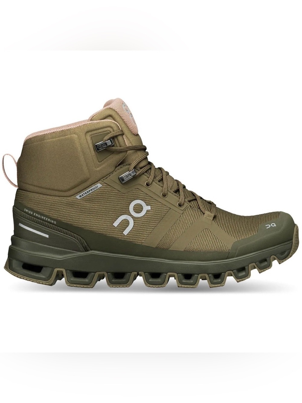 ON Running Women's Cloudrock WP Shoes size 6.5 Olive green waterproof BNIB